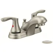 MOEN 40225BN CORNERSTONE BRUSHED NICKEL TWO HANDLE LOW ARC BATHROOM SINK FAUCET