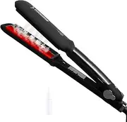 Infrared Steam Hair Straightener, 2 in 1 Professional Steam Infrared Flat Iron with 2 Inches Wide Ceramic Heat Plate & Anion Care, Adjustable Temperature for All Types, 360°Swivel Cord (Black)