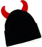 [TARFULKAR] Devil Horns Beanie Punk Skullies Devil Horn Hat Gothic Beanies Black, Black