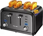 Toaster 4 Slice, Dual Independent Controls, Extra Wide Slot Toasters for Bagel,