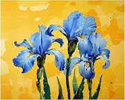 Botanical Design Paint by Numbers Kit for Adults - DIY Blue Iris Flowers on Yellow Painting on Canvas 16x20 Inches, Acrylic Paint Set, Suitable for Beginners,Art for Home Decoration or Gifts