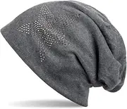 [Generic] Chemo Beanie Hat for Women Navy Blue Hat Turban Headwrap Scarf Fully Lined Star Pattern