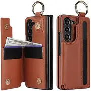 Ring PU Leather Phone Case for Samsung Galaxy Z Fold 5 4 3 Fold5 Fold4 Fold3 5G Wallet with Pen Holder & Card Slot (No Pen),Brown,for Galaxy Z Fold5
