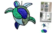 Sea Turtle Decor Stained Glass Window Hanging,Navy Turtle Suncatcher for