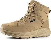 [Aicall] 6 Inches Lightweight Waterproof Military Tactical Boots Men's Leather Combat Shoes Mens Hiking Work Boots, Deep Sand, 12