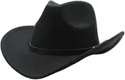 YFVFAGDMKV Vintage Western Cowboy Cowgirl Felt Hat with Punk Belt Panama Imitation Wool Jazz Cap Sunshade Cowboy Hat ﻿(1)