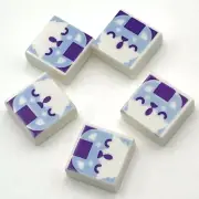 Lego 5 New White Tiles 1 x 1 with Groove with Bright Light Blue Animal Face