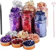COMPUKAS 1Set Nail Art Foil Glitter Sequins DIY Nail Decor Stickers with Tweezers Brush for Creative Nail Painting Handicraft Festive Celebrations
