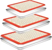 CEKEE 6PCS Quarter Baking Sheet with Silicone Mat Set, 3 Sheets & 3 Mats, 3 Size