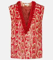[Dries Van Noten] Dries Van Noten College beaded-embellished top AU 16 red