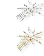 2 PCS Sunflower Bride Diamond Pearl Comb Flower Crystal Hair Clips Wedding Hair Comb for Women Hair Accessories (Gold and Silver, One Size)