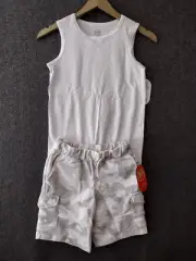 Wonder Nation Boys 2-Pck Sleeveless Tank Top M 8 + Camo Cargo Shorts S 6-7
