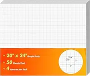 Watersay 50 Sheet Large Graph Paper Pad 20" x 24" Graph Paper 1" and 1/4" Ruled Grid Paper 200gsm for Precise Notetaking Engineer Architect Designer Draftsmen Sketching Building Plan Drafting (White)