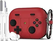 [R-fun] AirPods Pro 2nd/1st Generation Case Cover with Cleaner Kit, Classic Handheld Game Console Design Case Soft Skin Silicone Protective for Apple AirPods Pro Case 2023/2022/2019 - Red
