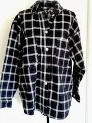Topshop Shacket Denim Blue Plaid Button Front Jacket Top Oversized Womens Sz 4