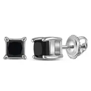 14k White Gold Princess Black Diamond Solitaire Earrings 1 Cttw