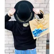 Hand painted Gold Crown Brixton Tiller hat size L Wool wide brim hat boho chic