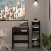 Home Office Desk Set w/ Keyboard Tray & 5 Shelves - Black