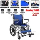 20" Blue Foldable Wheelchair Elderly and Disabled Lightweight Soft Mobility Aid