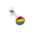 Surgical Steel Tongue Ring Straight Barbell 14 Gauge With LGBTQ Flag