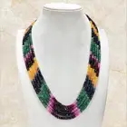 Natural 5 Layering Multi Faceted Beads Necklace, Ruby Sapphire Emerald Beads.