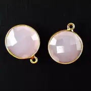 Bezel Gemstone Pendant - 14mm Faceted Coin Shape - Pink Chalcedony (2 Pcs)