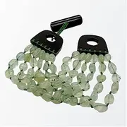 LAnGSHAW Handmade Natural 6 Strand Green Prehnite Freeform Nugget Bracelet 8" Onyx Toggle Clasp Trendy for Women