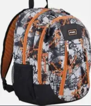 FUEL Active School Backpack, Black/Orange/Urban Grid Print