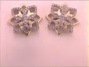 10k Yellow Gold Round Diamond Geometric Leaf Stud Earrings 1/3 Cttw