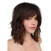 Short Bob Wave Wig with Bangs Womens Wavy Wig Natural Looking Heat Resistant Synthetic Cosplay Wigs for Girl Party Costume Wig Extensions Carnival Wig