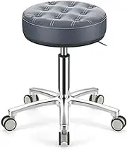 Round Rolling Stool with Leather Swivel Height Adjustment Spa Drafting Salon Tattoo Work Office Stool Small Task Chair with Wheels.,Antistuck Hairblue KeYJ