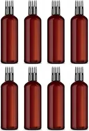 Empty Amber Color Hair Root Comb Applicator Bottle with Comb Cap for applying Hair Oil, Shampoo & Hair Dye, Scalp application, Refillable, Leak Proof, Reusable Multipurpose Use - 100 ml Pack of 8