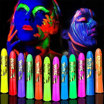 Glow in The Dark Face Body Paint,UV Black Light Makeup Neon and 12 color