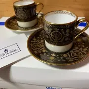 Wedgwood Astbury Black 2Sets of Demitasse Cup & Saucer 22K