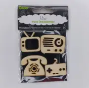 Darice Mini Wood Embellishment 4 Pieces TV Phone Radio Gaming System