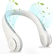 Portable Neck Fan, Rechargeable Hands Free Bladeless Fan, 3600 mAh Battery Operated Wearable Personal Fan, Leafless, Headphone Design, 360° Cooling Hanging Neck Fan, 3 Speeds (White-C)
