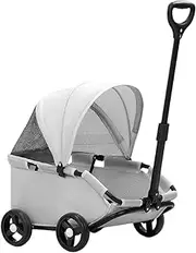 Ｂｅｓｇａ Pet Stroller Pet Trolley Dog Cat Pushchair Breathable 4 Wheels Dog Stroller Foldable for Kitten Puppy Shopping Camping, Gray
