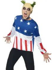 90s Fire Starter Costume Prodigy Keith Flint Mens Fancy Dress Party + Wig MEDIUM