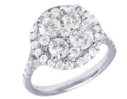 Ladies 14K White Gold Real Diamond Round Cluster Engagement Ring 2.51CT 15mm