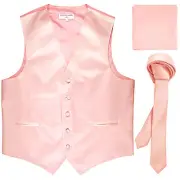 New Men's Solid Tuxedo Vest Waistcoat & 1.5" Skinny Necktie Set Pink