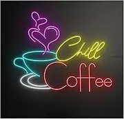 Sign Lamp "Chill Coffee"Neon Sign Cafe Cup Tea Drink Shop Store Business Window Display Wall Art Decor USB Powered 38cm