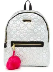 Betsey Johnson Backpack Quilted Hearts School Travel Nylon Grey Iridescent NWT