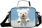 Dog White Run Insulated Lunch Box for Women Men - Ideal for Work, Picnics - Includes Adjustable Shoulder Strap