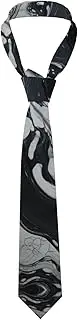 [CADREWY] Black White Marble Print Soft Men Necktie Classic Tie For Weddings And Special Occasions Ties Business, Black