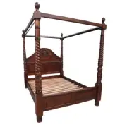 Solid Mahogany Wood Bedroom 4 Poster Bed Bedside Dressing Table King Size Set