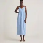 Quince 100% Organic Cotton Sleeveless Maxi Dress Size Large Striped Blue White
