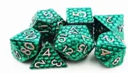Galactic Dice Premium Dice Sets - Green Dragon Scale Metal Set of 7 Dice with Ti