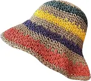 [YeeHeen] Straw Sun Hat Rainbow Bucket Hat Beach Fisherman Hats UV Protection Hat for Women
