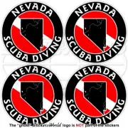 NEVADA SCUBA DIVING Flag-Map Shape USA Circular Vinyl Stickers, Decals 50mm x4