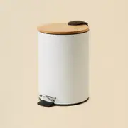 Openook Pedal Rubbish Bin 3L - White/Bamboo